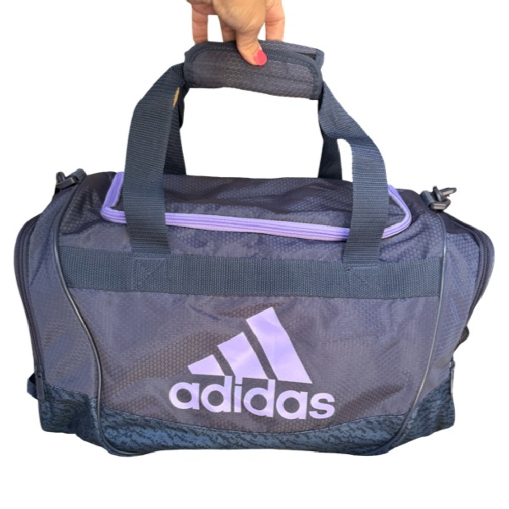 Adidas Gray and Purple Duffel Gym Bag